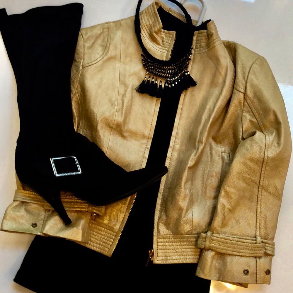 Arden B Metallic Gold Leather Jacket S